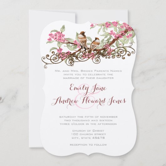 Roze en bosgroene  Tortelduifjes in een boom Kaart (Voorkant)