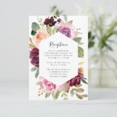 Roze en Bourgogne Bloemen Bruiloft Receptie Kaart (Staand voorkant)