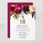 Roze en Bourgogne Boho Floral 18e verjaardag Kaart<br><div class="desc">Roze en Bourgogne Boho Floral 18e verjaardag Boho chic burgundy Roze rode witte waterverf met een mooie hand schilderde illustratie van de waterverf</div>