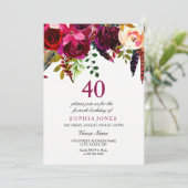 Roze en Bourgogne Boho Floral 40e verjaardag Kaart (Staand voorkant)