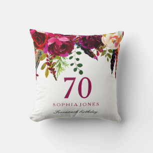Roze en Bourgogne Boho Floral 70e verjaardag Gift Kussen