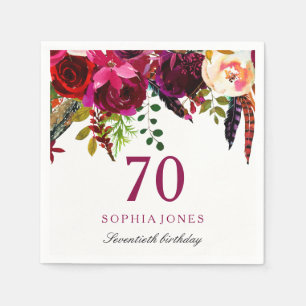 Roze en Bourgogne Boho Floral 70e verjaardag Servet