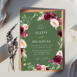 Roze en Bourgogne Floral 7 bruiloft - groen Kaart