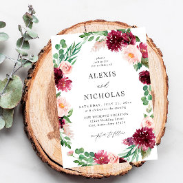 Roze en Bourgogne Floral 7 bruiloft Kaart