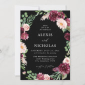Roze en Bourgogne Floral 7 bruiloft - zwart Kaart (Voorkant)