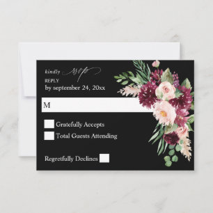 Roze en Bourgogne Floral 7 no Meal RSVP - Black V3 Kaartje