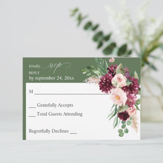 Roze en Bourgogne Floral 7 no Meal RSVP - groen (Staand voorkant)