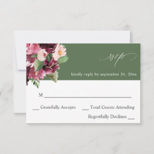 Roze en Bourgogne Floral 7 no Meal RSVP V2 - Groen Kaartje