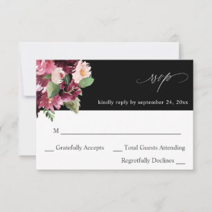 Roze en Bourgogne Floral 7 no Meal RSVP V2 - Zwart Kaartje