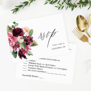 Roze en Bourgogne Floral 7 w Meal RSVP Kaartje
