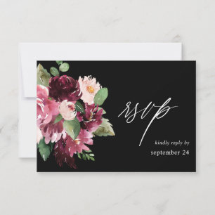 Roze en Bourgogne Floral 7 w Meal RSVP - zwart Kaartje