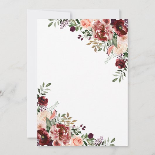 Roze en Bourgogne Floral Bridal Shower Kaart (Achterkant)