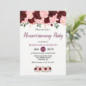 Roze en Bourgogne Floral Housewarming Party Invite Kaart (Staand voorkant)