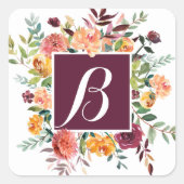 Roze en Bourgogne Floral Monogram Sticker (Voorkant)