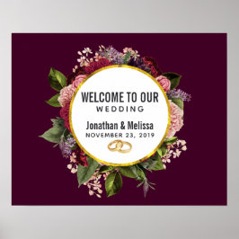 Roze en Bourgogne Florals Wedding Welkom Poster