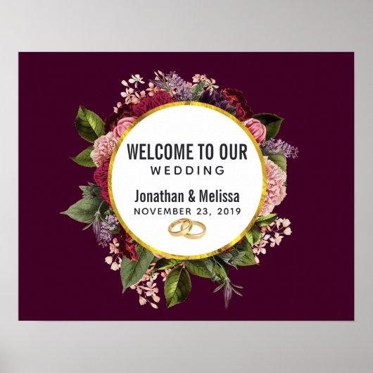 Roze en Bourgogne Florals Wedding Welkom Poster (Voorkant)