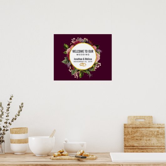 Roze en Bourgogne Florals Wedding Welkom Poster (Keuken)