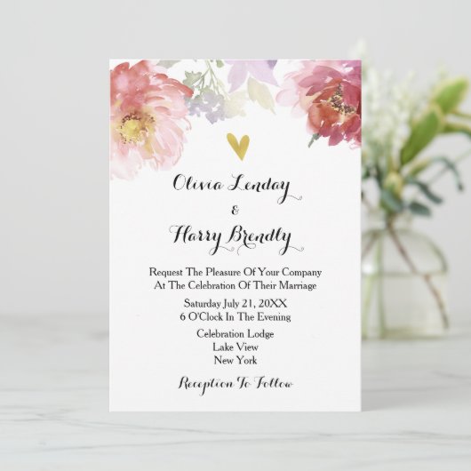 Roze en Bourgogne Marsala Floral Wedding Kaart (Staand voorkant)