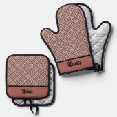 Roze en Bourgogne Plaid Ovenwant & Pannenlap Set (Voorkant / Achterkant)