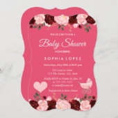 Roze en Bourgogne Roos Baby shower Kaart (Voorkant / Achterkant)