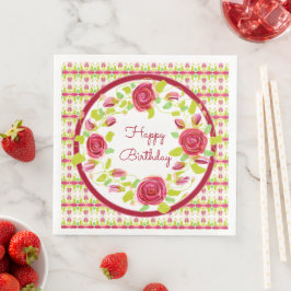  Roze en Bourgogne Roos Floral Servet