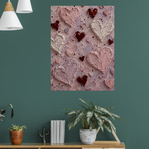 Roze en Bourgondië Hart Textured Wandkunst Poster