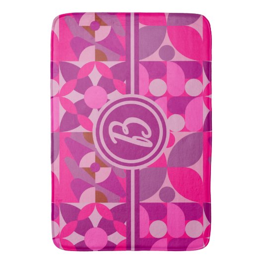 Roze en Bourgondische geometrische Bauhaus-stijl Badmat (Voorkant Verticaal)