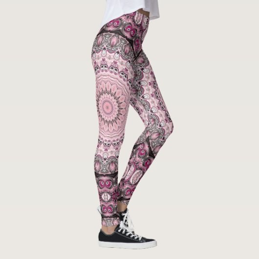 Roze en Bourgondische Mandala Patroon Ontwerp Leggings (Rechts)