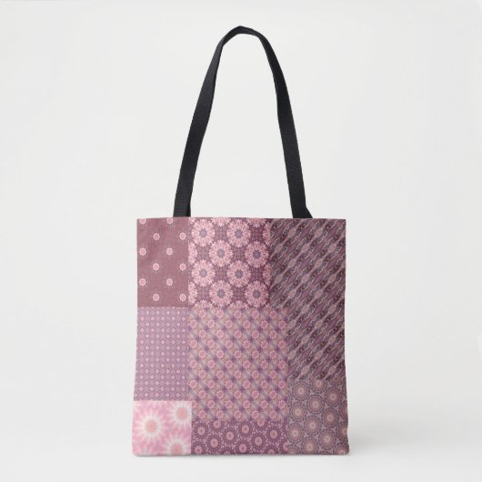 Roze en Bourgondische patchwork patroon Tote Bag (Voorkant)