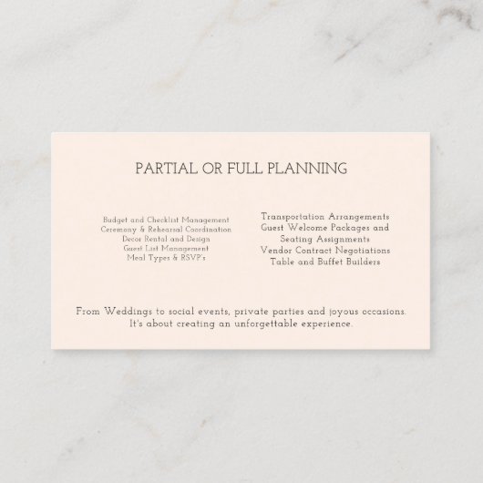 Roze en Bourgondische Rozen Bruiloft Event Planner Visitekaartje (Achterkant)