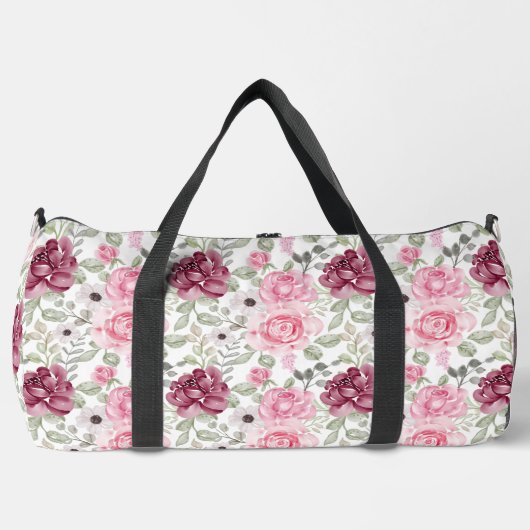 Roze en Bourgondische Rozen Plunjezak (Voorkant)