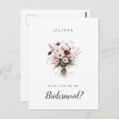 Roze en Bourgondische wilde bloemen bruidsmeisje v Briefkaart (Voorkant / Achterkant)