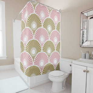 Roze en brass Chinees Semi Circle Wave Pattern Douchegordijn