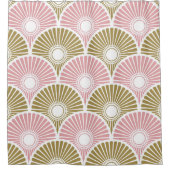 Roze en brass Chinees Semi Circle Wave Pattern Douchegordijn (Voorkant)