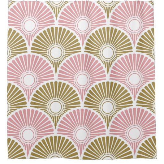 Roze en brass Chinees Semi Circle Wave Pattern Douchegordijn (Voorkant)