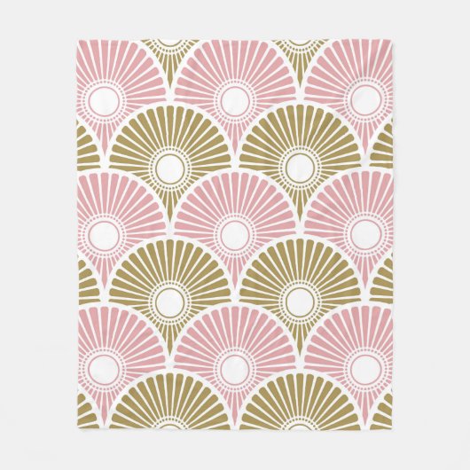 Roze en brass Chinees Semi Circle Wave Pattern Fleece Deken (Voorkant)