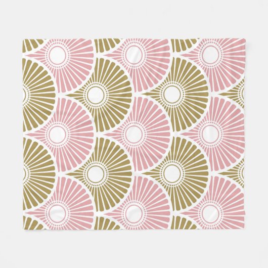 Roze en brass Chinees Semi Circle Wave Pattern Fleece Deken (Voorkant (Horizontaal))