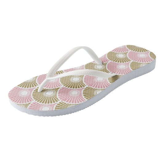 Roze en brass Chinees Semi Circle Wave Pattern Teenslippers (Schuin)