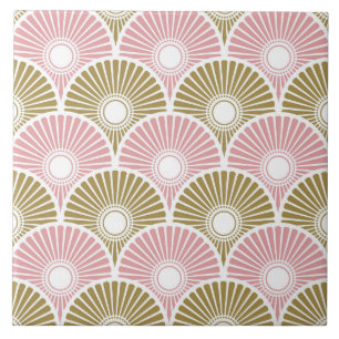 Roze en brass Chinees Semi Circle Wave Pattern Tegeltje