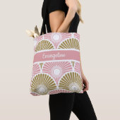 Roze en brass Chinees Semi Circle Wave Pattern Tote Bag (Dichtbij)