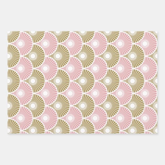 Roze en brass Semi Circle Wave Pattern Inpakpapier Vel (Voorkant 3)