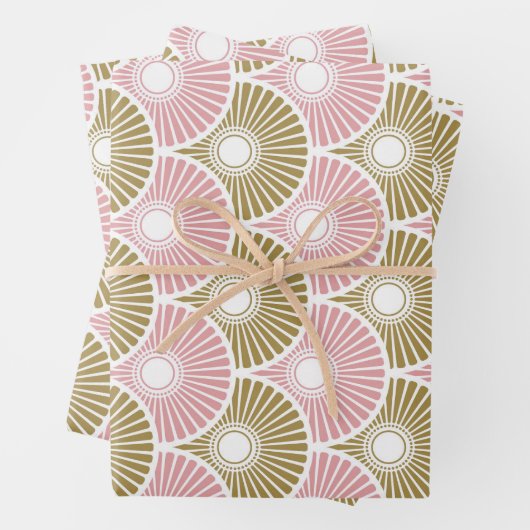 Roze en brass Semi Circle Wave Pattern Inpakpapier Vel (In situ)