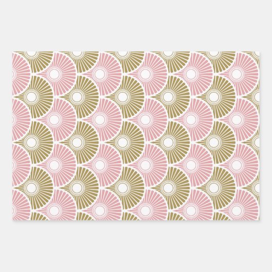 Roze en brass Semi Circle Wave Pattern Inpakpapier Vel (Voorkant)