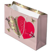 Roze en Brons Roos Hart Valentijnsdag Groot Cadeauzakje (Voorkant Gekanteld)