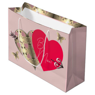Roze en Brons Roos Hart Valentijnsdag Groot Cadeauzakje