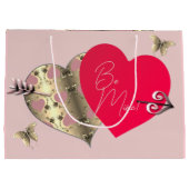 Roze en Brons Roos Hart Valentijnsdag Groot Cadeauzakje (Achterkant)