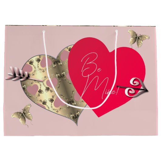 Roze en Brons Roos Hart Valentijnsdag Groot Cadeauzakje (Achterkant)