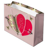 Roze en Brons Roos Hart Valentijnsdag Groot Cadeauzakje (Achterkant Gekanteld)