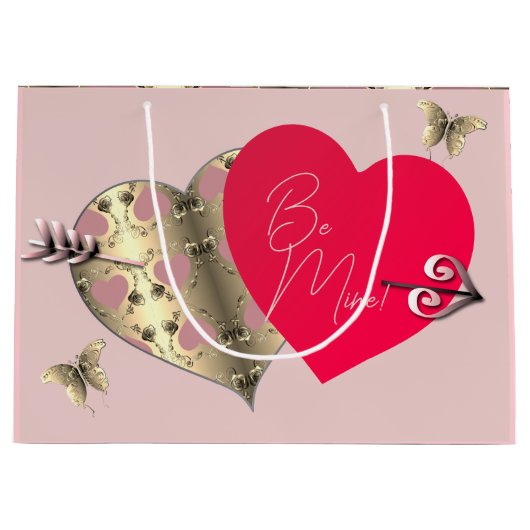 Roze en Brons Roos Hart Valentijnsdag Groot Groot Cadeauzakje (Voorkant)