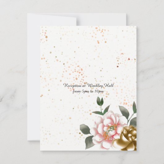 Roze en Bronzen Pioen Bruiloft Uitnodiging (Achterkant)